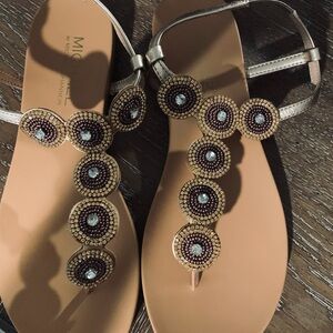 Brown Beaded Women's Sandals